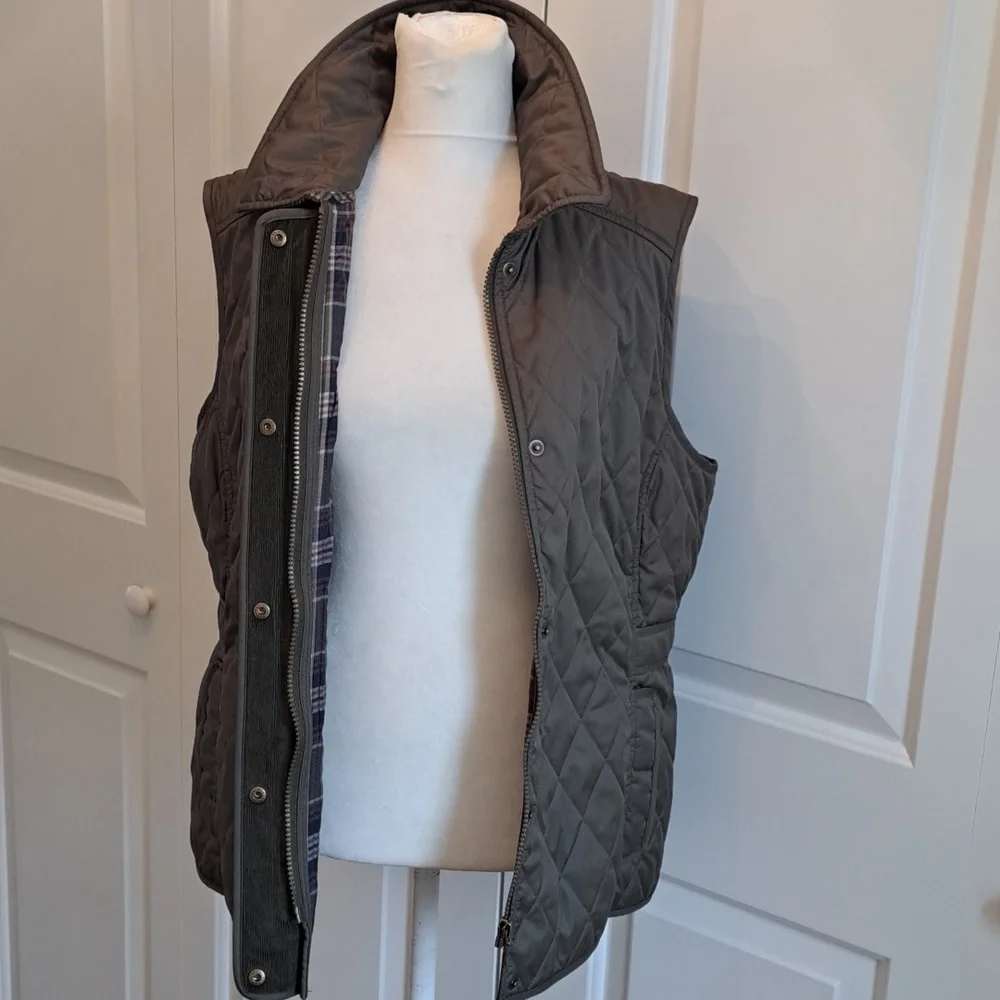 L.L.Bean Womens Classic Preppy Quilted Olive Green Field/Utility Vest Zip/Snap M